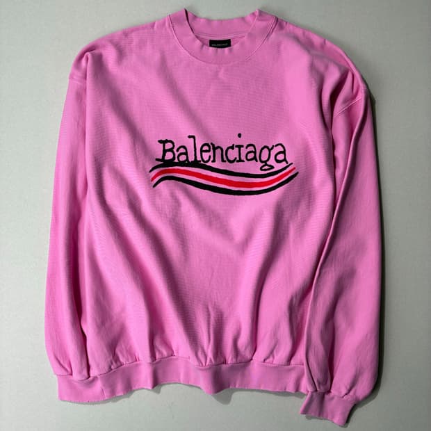 발렌시아가 폴리티컬 핸드 드로운 맨투맨 스웻 셔츠 핑크 2사이즈