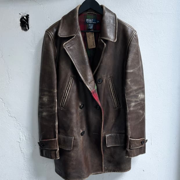 90's 빈티지 폴로 레더 카코트 폴로 블루택 레더자켓