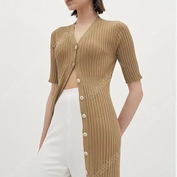 오르 드라이니트단추원피스 머스터드(베이지)