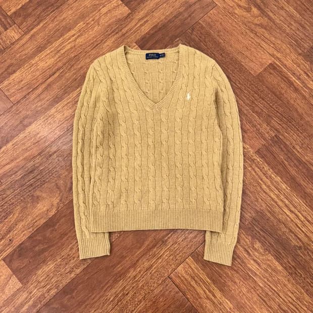 여성용 M(100) 폴로 랄프로엔 캐시미어 케이블 V넥 니트