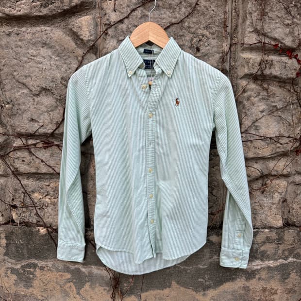 폴로 랄프로렌 빈티지 옥스포드 스트라이프 셔츠 슬림핏 그린 우먼 여성