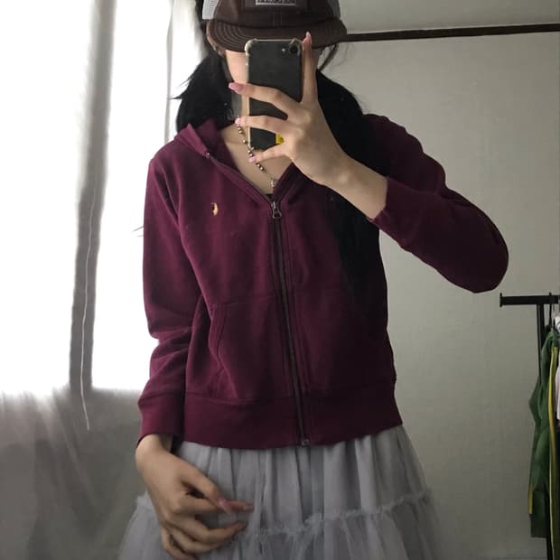 폴로 버건디 후드집업