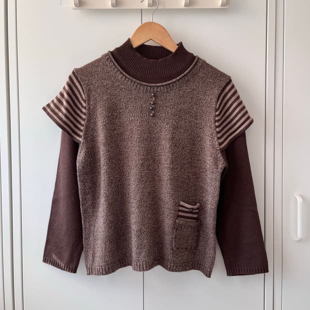 빈티지 브라운 긴팔 레이어드 니트 