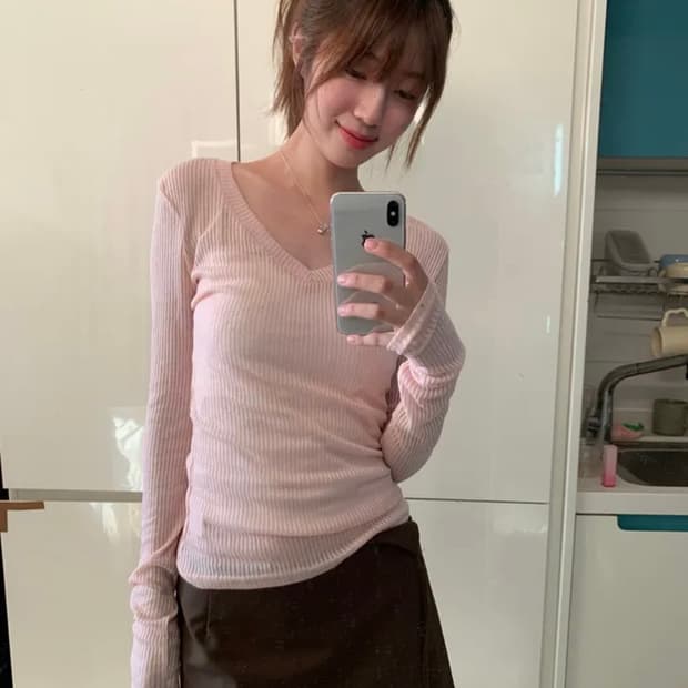 보우아카이브 v-neck long sleeve 핑크