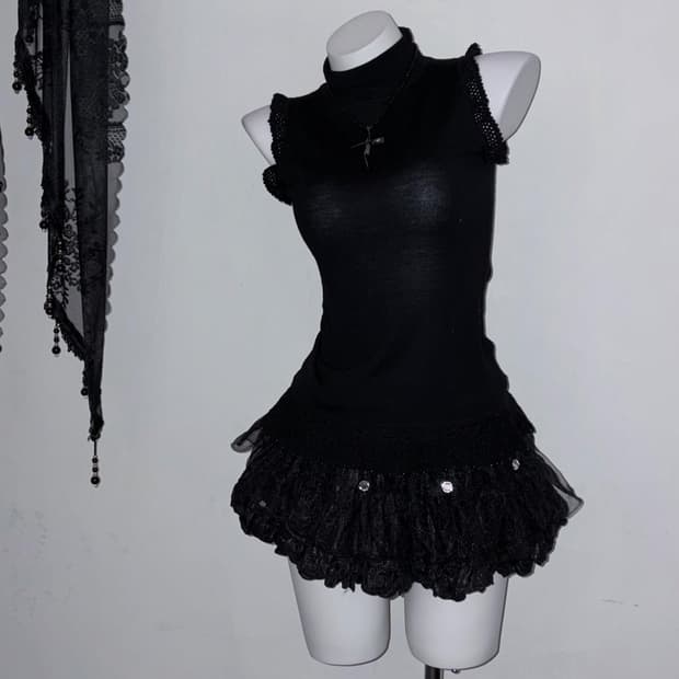 (핏보장) 다크페어리 블랙 나시 딱붙핏 