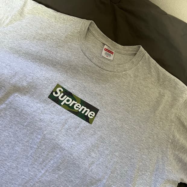 (XL 기장수선) 슈프림 카모 박스로고 그레이 반팔티
