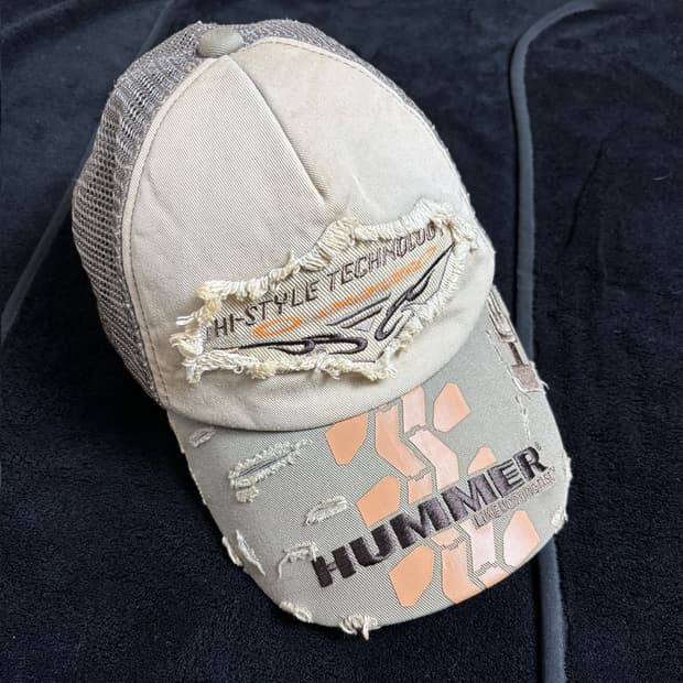 일본빈티지 HUMMER 올드스쿨 데미지 트러커 햇 카키 베이지