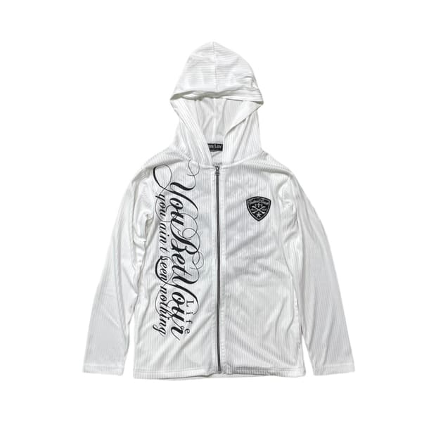 white skull hood zip-up