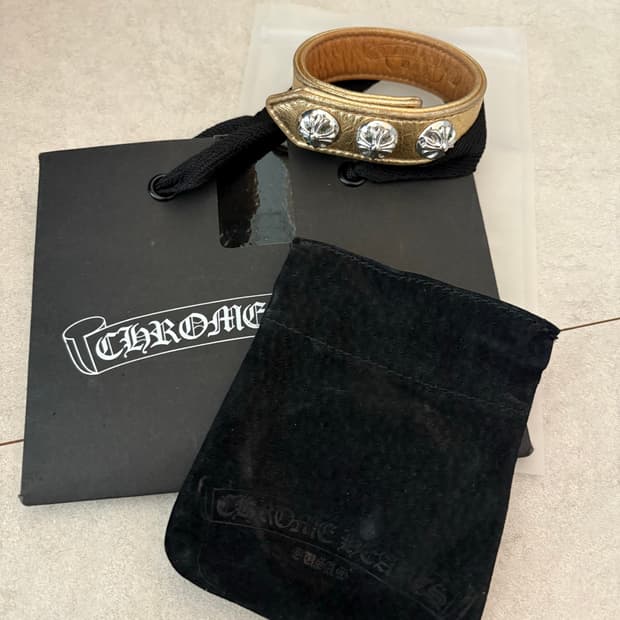 Chrome hearts 버클 골드 가죽 팔찌