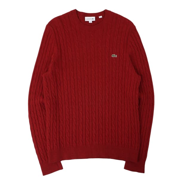 라코스테 레드 울 케이블 니트 스웨터