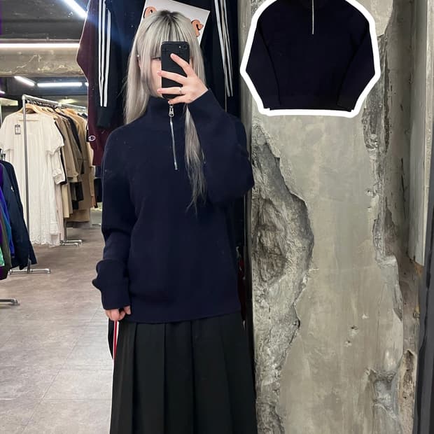 빈티지 반집업 스웨터 네이비 M  #csz3700