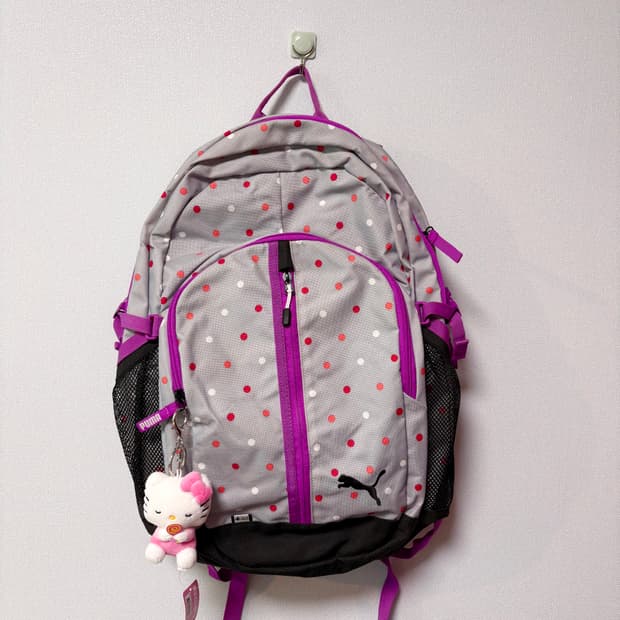 퓨마 퍼플 도트 백팩 일본 빈티지 가방 체크