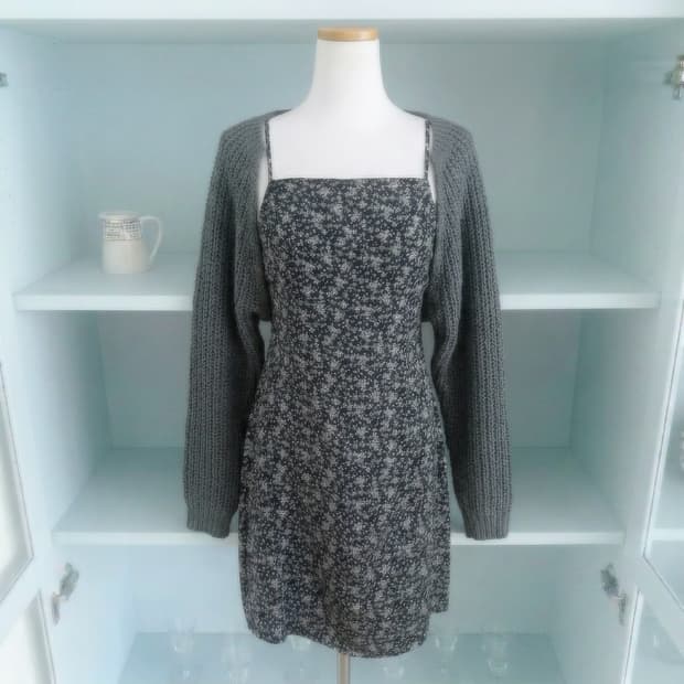 세트상품 언발끈나시 플로럴 원피스&볼레로