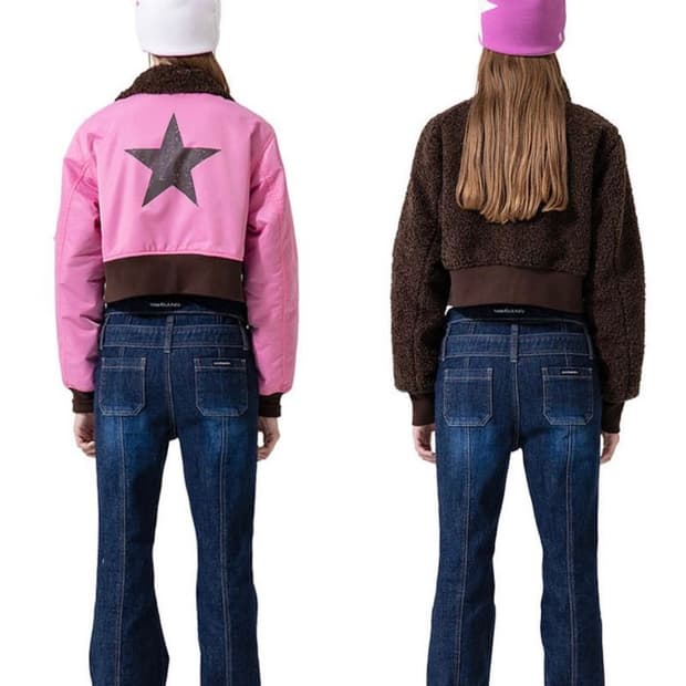 갸루깔 러닝하이 나일론-퍼 리버시블 집업 점퍼 [핑크/브라운]