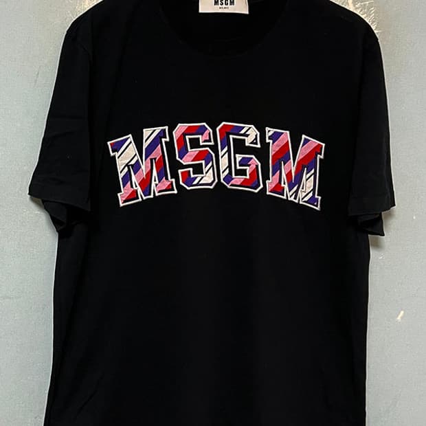 MSGM 여자 반팔티 11주년 멀티 자수로고 오버핏 블랙 M 95 66