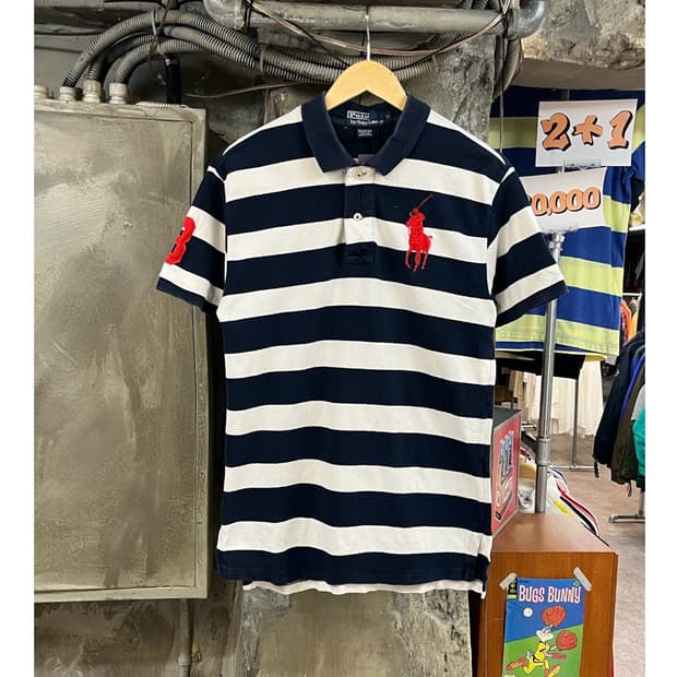 폴로 랄프로렌 빅포니 스트라이프 반팔 카라티 네이비 S #csz3807 
