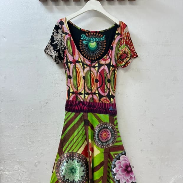 데시구알 Desigual 에스닉 패턴 패치워크 반팔 원피스