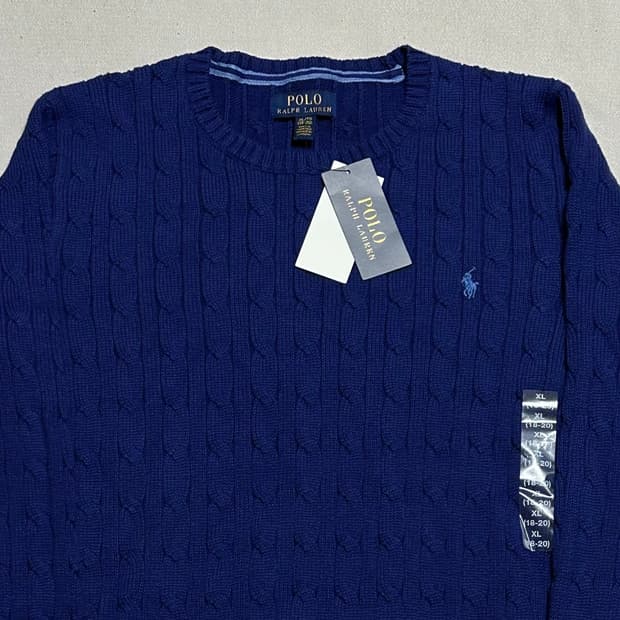 XL 새생품 폴로랄프로렌 여성용 블루 케이블 니트