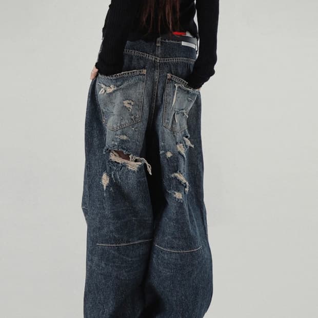 시크윈 BACK DEST VINTAGE DAMAGE WIDE JEANS 
