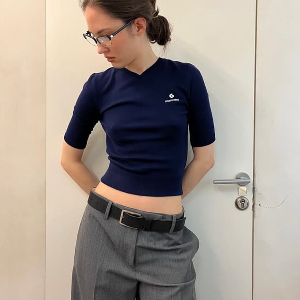 [6,8,10]슈슈통 25fw 숏 슬리브 반팔 니트/네이비