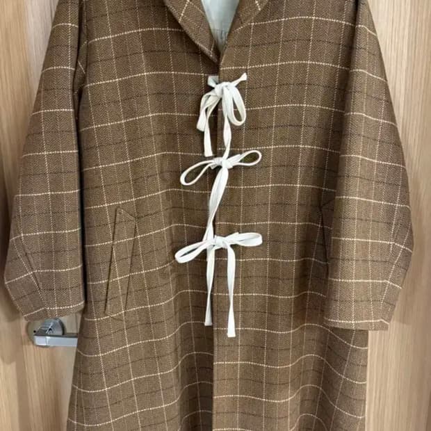 Neul 브라운 체크 리본 매듭 코트