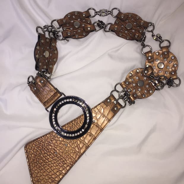 빈티지 갸루 크로크패턴 레더 체인 벨트