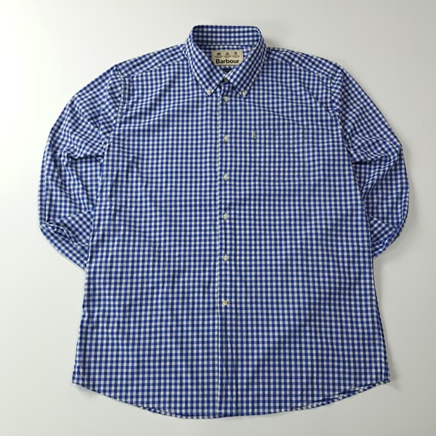 CK742 2XL 바버 엘라스틴 블루 마이크로깅엄체크 셔츠 남방