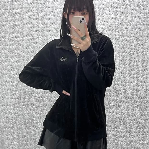 푸마 빈티지 캐주얼 오버핏 웜셀 벨루어 벨벳 집업 L C13313