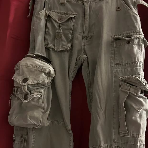 펑크 일본 빈티지 그런지 카키 카고 팬츠 