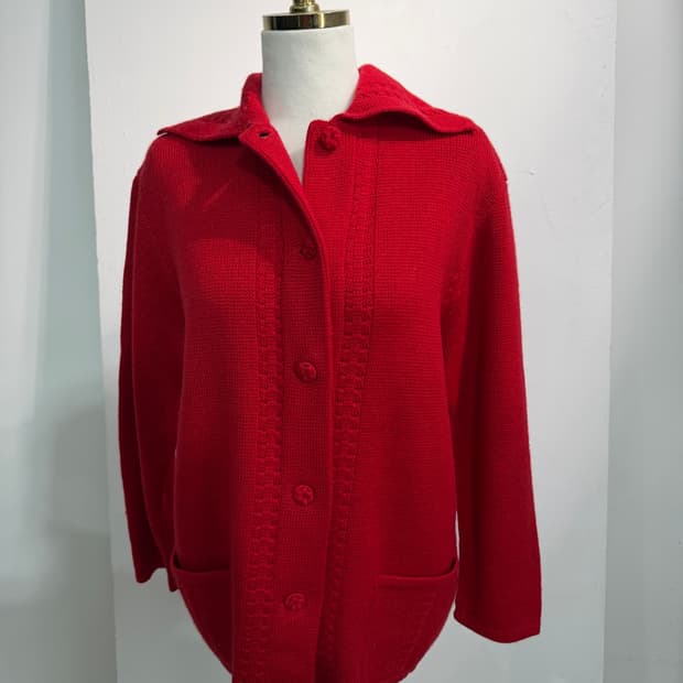 울 100% 레드 니트 가디건 L wool 100% 
