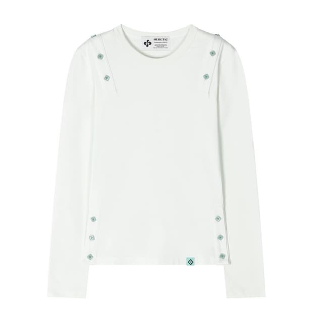 헤레틱 BUTTON CUT-OFF T-SHIRT / white-mint