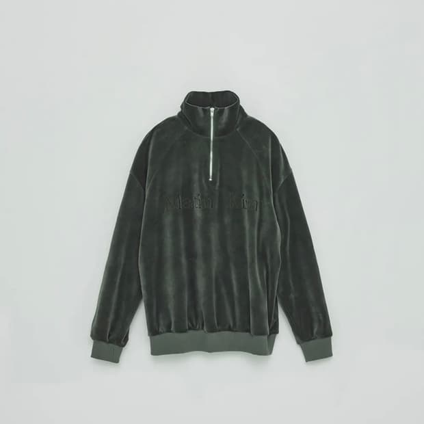 마뗑킴 벨벳 하프 집업 딥그린