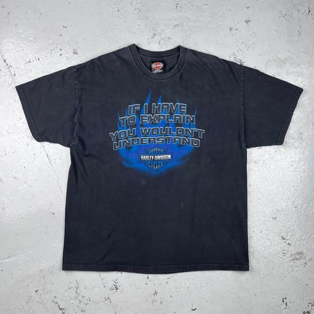 빈티지 할리데이비슨 블루 플레임 반팔티