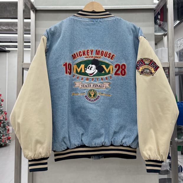 디즈니 00s 미키마우스 백로고 데님 바시티 자켓