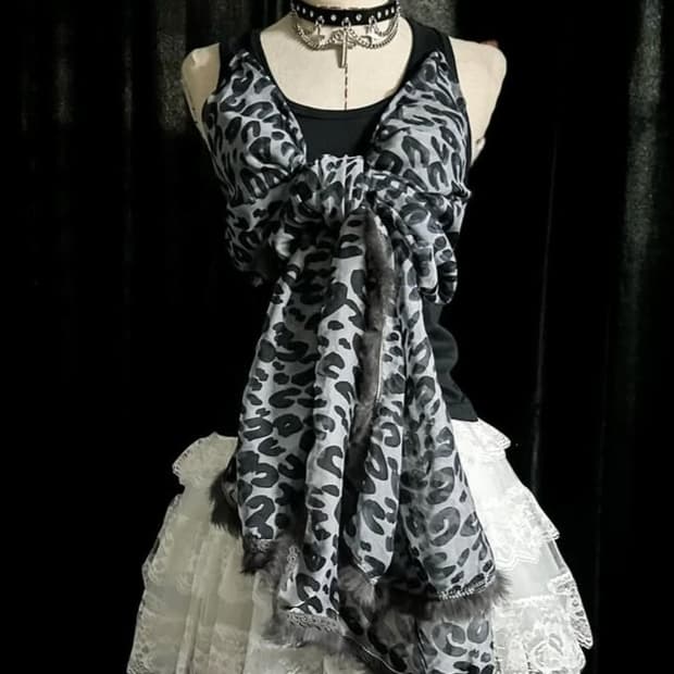 레오파드 호피 리본 나시 펑크 나나 갸루 오네갸루