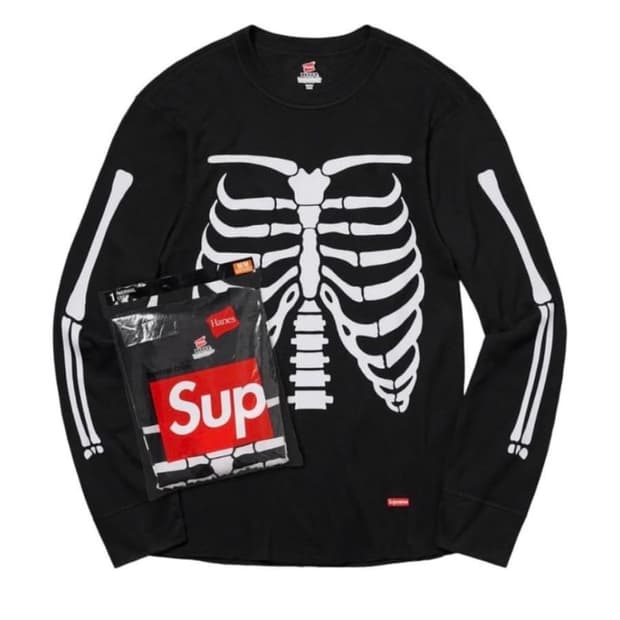 슈프림 헤인즈 본즈 써멀 크루 블랙 L