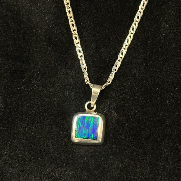 Mexico Blue Opal 925silver necklace