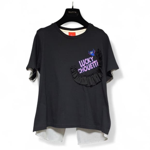 럭키슈에뜨 프릴 디테일 믹스매치 여유핏반팔 티셔츠38 s~m