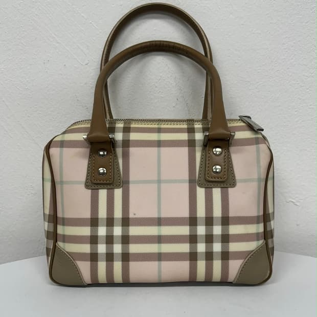 버버리 베이지 핑크 체크 미니 보스톤 토트백
