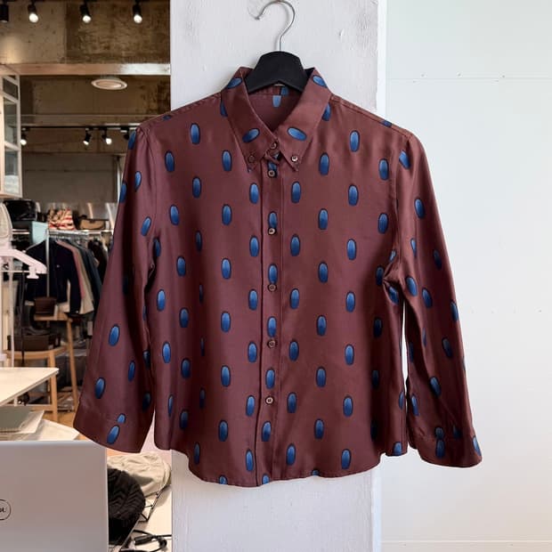 프라다 브라운 도트 실크 셔츠 