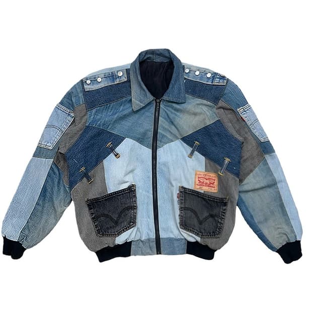 리바이스 리메이크 패치워크 춘추 청자켓 오버핏 OS