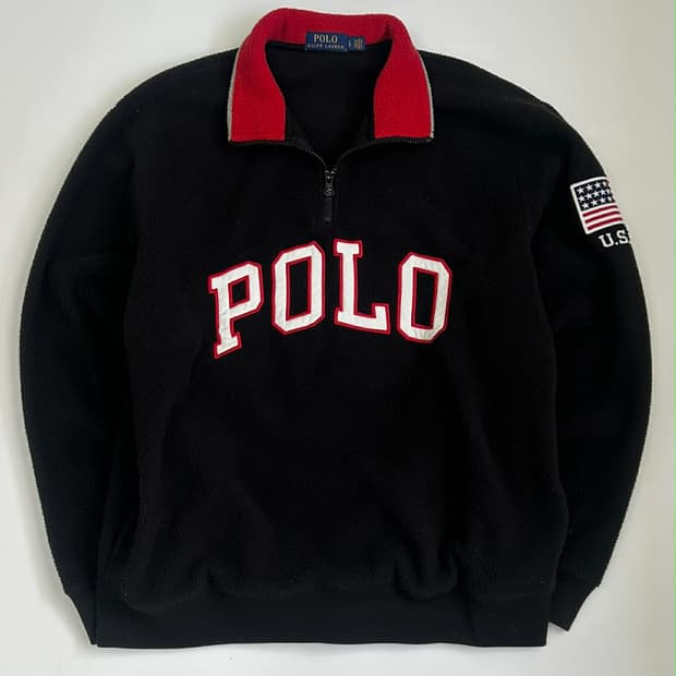 [L] 폴로 랄프로렌 USA 성조기 아치로고 플리스 하프 집업 네이비