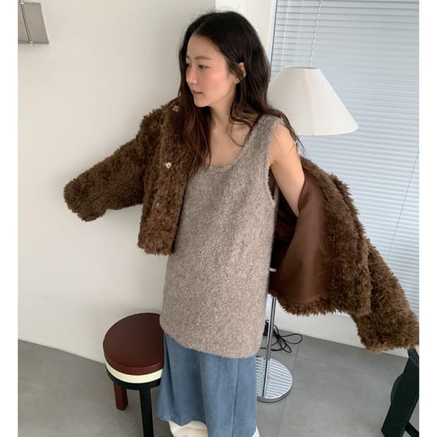 프롬비기닝 모카 부클 니트 원피스 아이보리