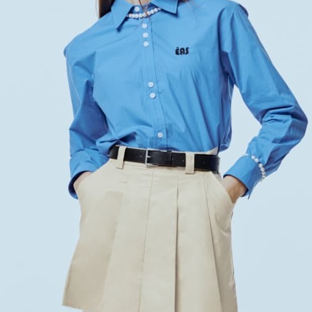 에트오소메  코튼 플리츠 스커트 베이지 