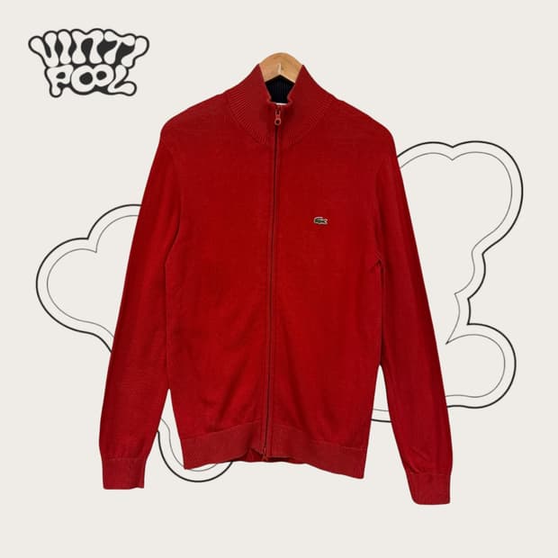 라코스테 라이브 투웨이 엘보우패치 니트 집업 4 레드