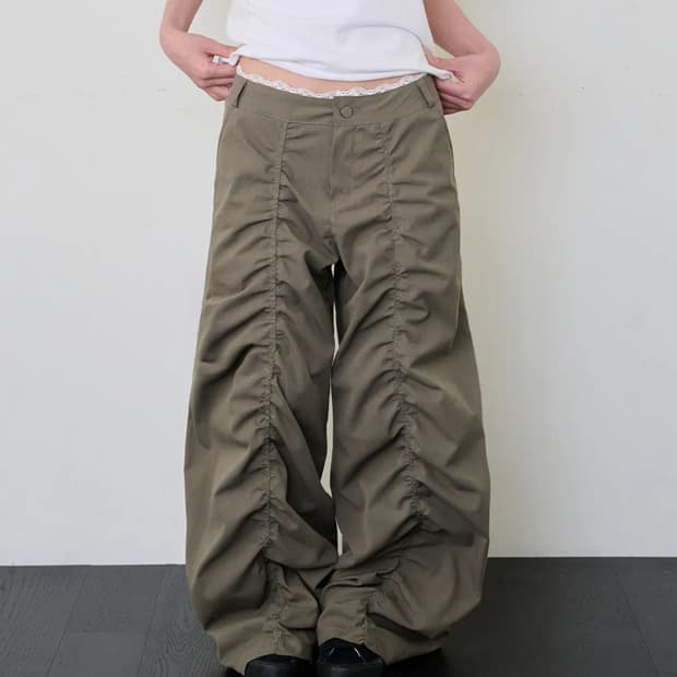 레이스 레이어드 LACE LAYERED WIDE PANTS - KHAKI