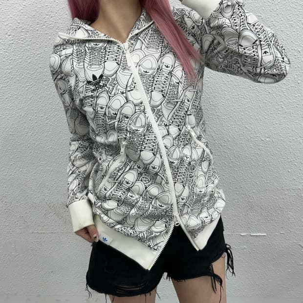 아디다스 슈즈 패턴 프린팅 화이트 후드집업 95