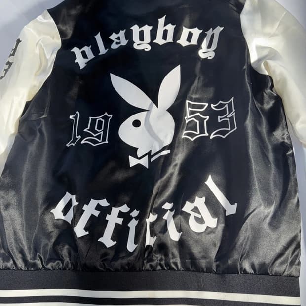 플레이보이 새틴 바시티 자켓 블랙