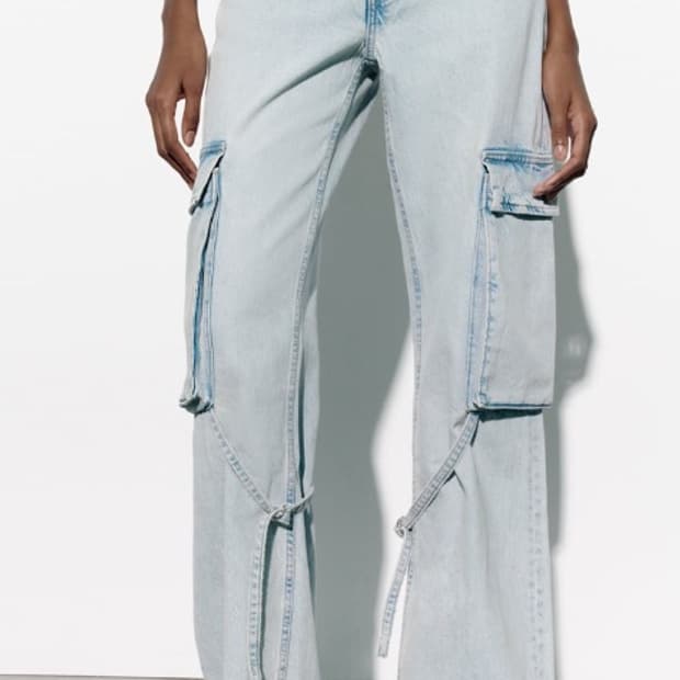 여성용 자라 TRF 데님 와이드 카고팬츠