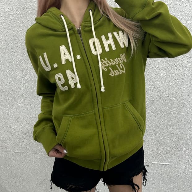 후아유 센터패치 말차맛 후드집업 L